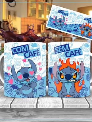 Caneca com café sem café lilo stitch personalizada porcelana