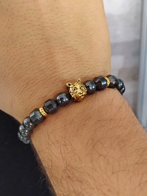 Pulseira pedras naturais hematita entremeio tigre