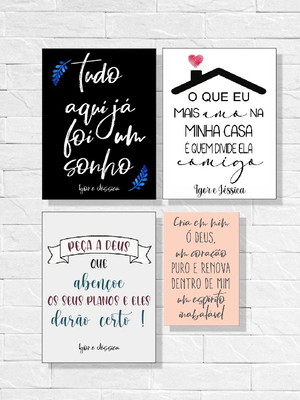 Kit com 4 placas decorativas personalizadas + porta chave