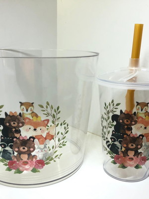 Bosque encantado- kit balde de pipoca com copo 300 ml
