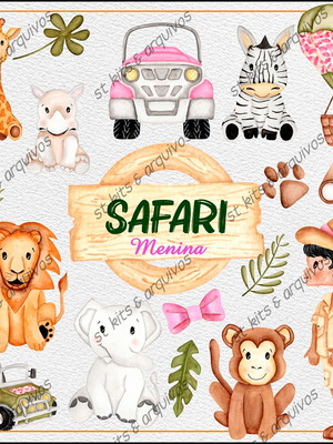Kit digital safari menina aquarelado