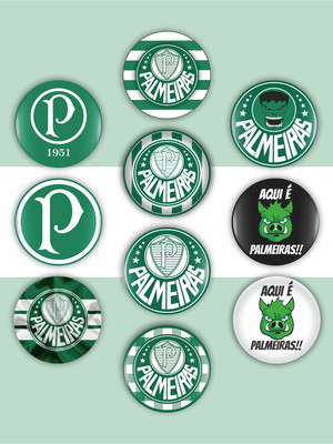 10 botons alfinete personalizado palmei.ras -4,5cm