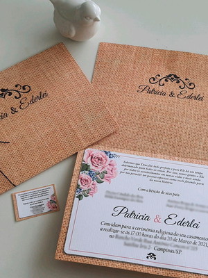 Convite de casamento rústico com cordão novo