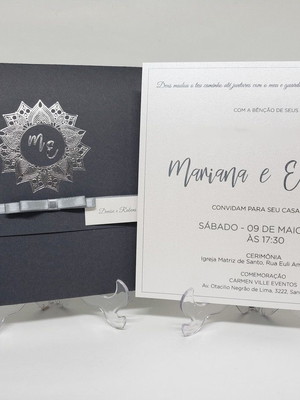 Convite bodas de prata cinza hot metalizado