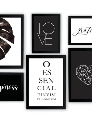 Kit quadros decorativos love gratidão o essencial com vidro