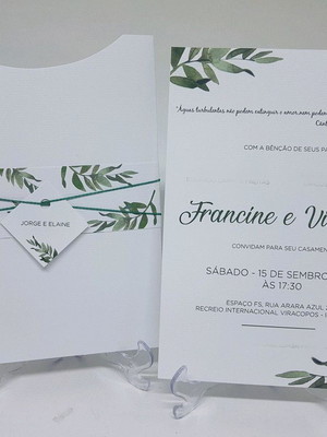 Convite casamento folhagens e folhas