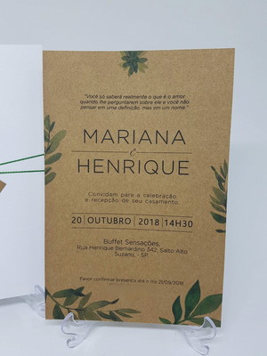 Convite casamento folhas luva