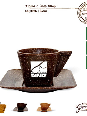 Xícara com pires green 50ml coco ou madeira - mod. 305g