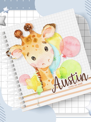 Livro do bebê girafa aquarela | (menino)