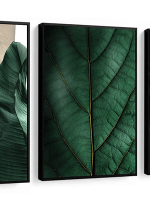 3 quadro abstrato folhagem verde folhas verdes molduras