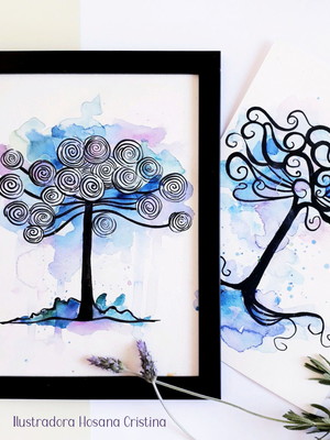 Kit 2 quadros de aquarela - a4 araucária