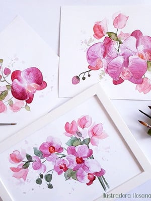 Kit - 3 pinturas em aquarelas - floral a4