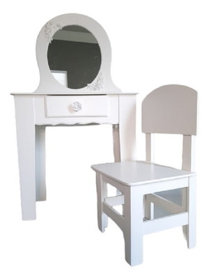 Penteadeira infantil oval com cadeira em mdf