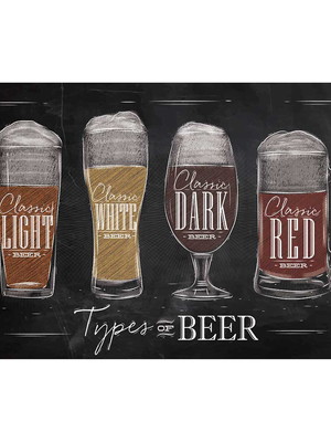 Tábua de corte retangular beer types em vidro - 20x30cm