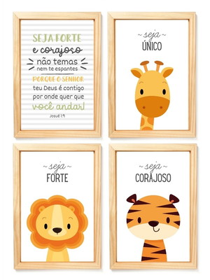 Kit 4 quadros decorativos - safari infantil