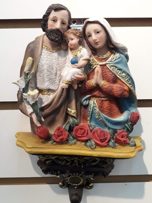 Busto sagrada família de parede 25 cm (rosas)