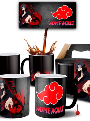 Caneca mágica itachi uchiha com nome + caixinha