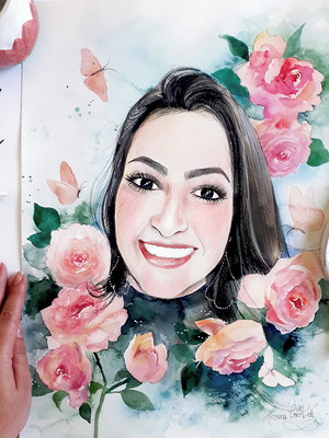 Retrato ilustrado em aquarela - ilustradora hosana cristina