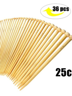 Kit 18 pares agulhas de tricô de bambu 25 cm