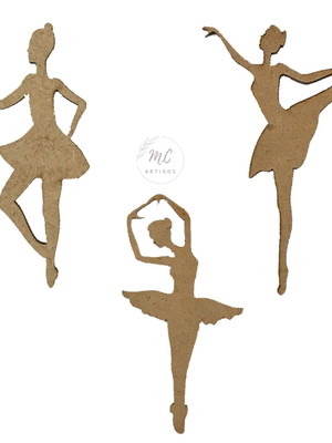 Kit 3 apliques de bailarinas mdf - 9cm