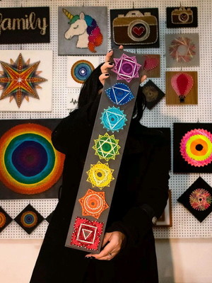 Sete chakras quadro string art feito a mão com pregos e lin