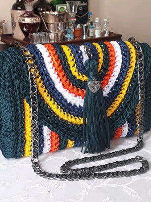 Bolsa de crochê fio náutico colorida-nápoles