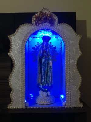 Conjunto n.s fatima + oratório texturizado 40cm - led azul