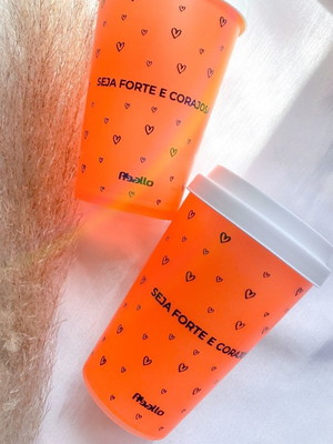 Copo café personalizado laranja neon