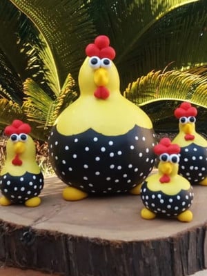 Familia galinha em cabaça artesanato decoração cozinha