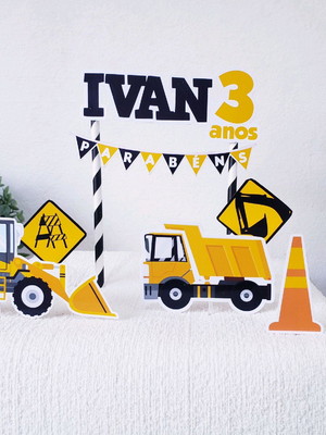 Cake topper tratores e obras topo bolo