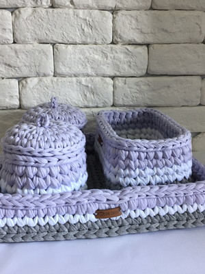 Kit higiene de crochê fio de malha 5 peça base em acrílico