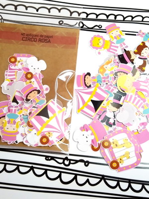 Pronta entrega - 40 apliques circo rosa (de papel)