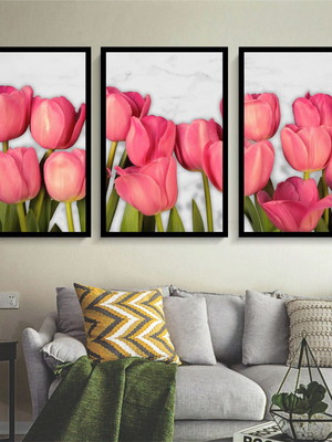 Quadro decorativo flores rosa tendência com moldura