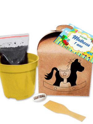 Lembrancinha kraft semente personalizada - tema cavalinho