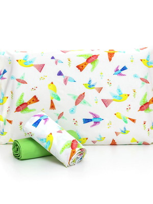 Jogo de cama mini cama pássaros com lençol de elástico verde