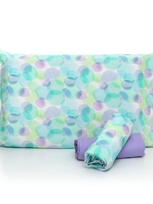 Jogo de cama solteiro aquarela com lençol de elástico lilás