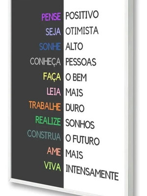 Quadro decorativo frases motivacionais colorido com moldura