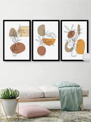 Kit 3 quadros decorativos botânico geometrico folhas moldura