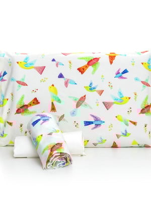 Jogo de cama berço pássaros com lençol elástico off white