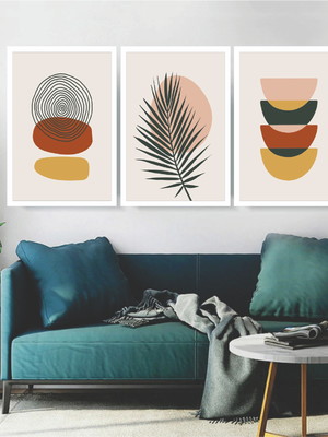 Kit 3 quadros decorativos botânico geometrico folhas moldura