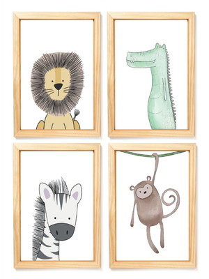 Kit com 4 quadros decorativos safari infantil