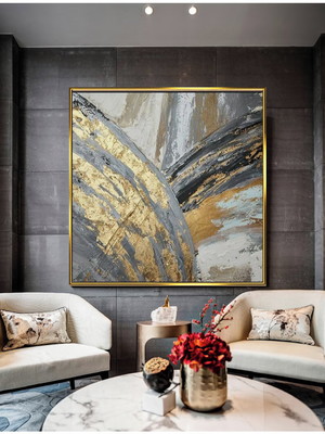 Quadro decorativo abstrato dourado canvas premium