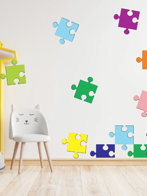Adesivo decorativo quebra cabeça para escola e espaço kids