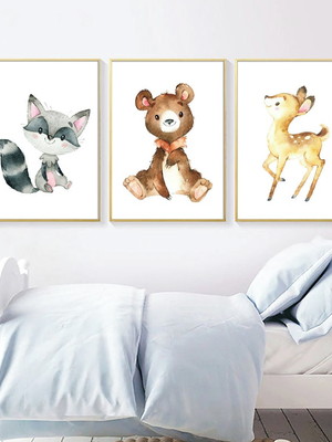 Kit 3 quadros decorativo infantil animaizinhos do bosque 01