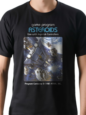Camiseta camisa geek game jogo asteroids cartucho atari 2600