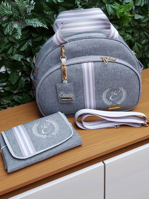 Bolsa maternidade g linho cinza linha luxo acompanha trocado
