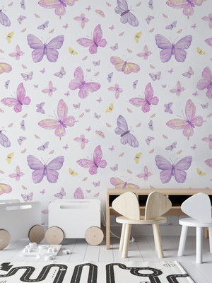Papel de parede aquarela infantil borboleta