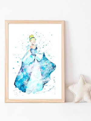 Quadro decora infantil desenho princesa cinderela aquarela