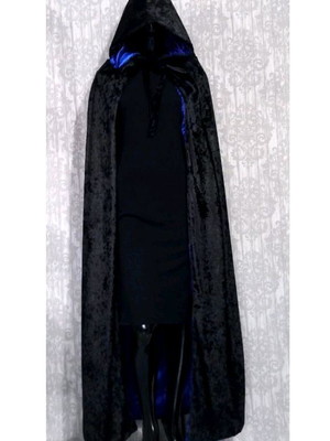 Capa capuz medieval dupla preto com azul