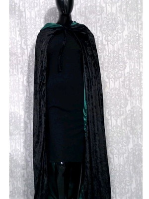 Capa capuz medieval dupla preto com verde